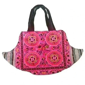 Bohemian Embroidered Multicolored Horn Shaped Tote Bag